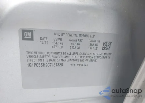 2012 Chevrolet Cruze Ls from USA, damaged, VIN 1G1PC5SH9C7187328